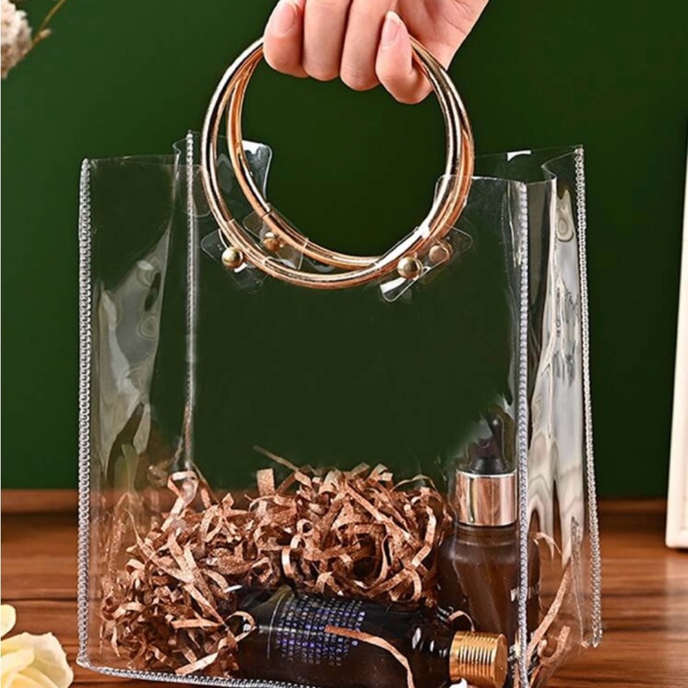 Gold Bangle Tote with Modern Transparent Design stadium bag  event work concert
